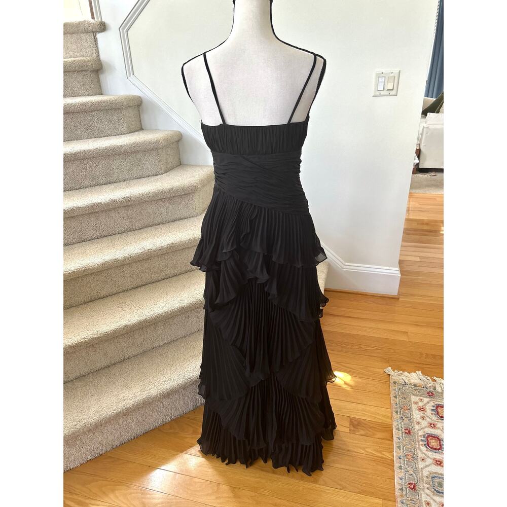 Dalia MacPhee Black Sweetheart Ruched Tiered Ruffle Sleeveless Maxi Gown - Picture 3 of 7